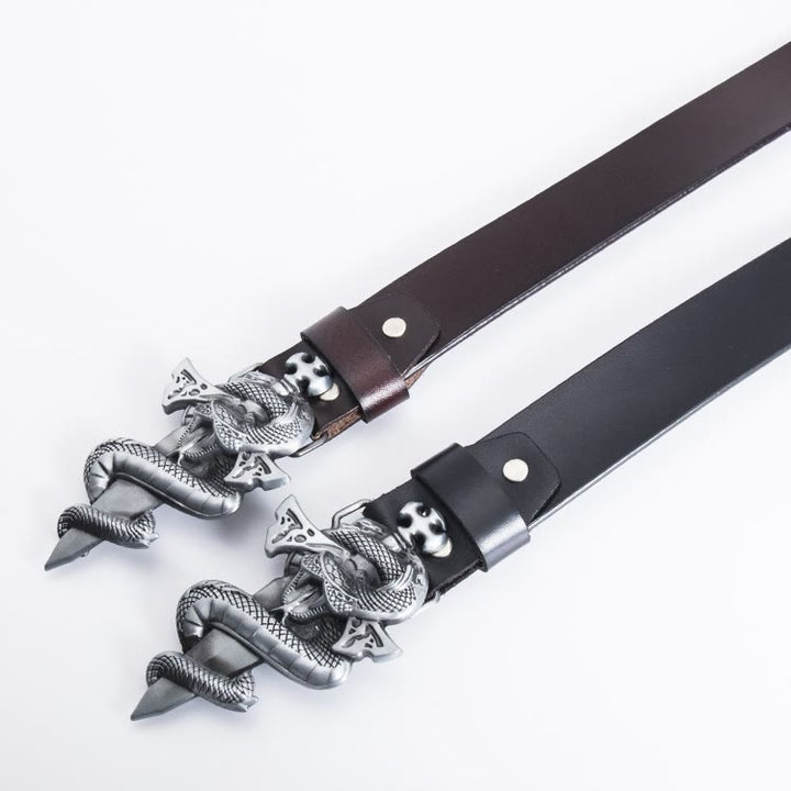 Ceinture en cuir pour homme avec épée de chevalier Western Snake
