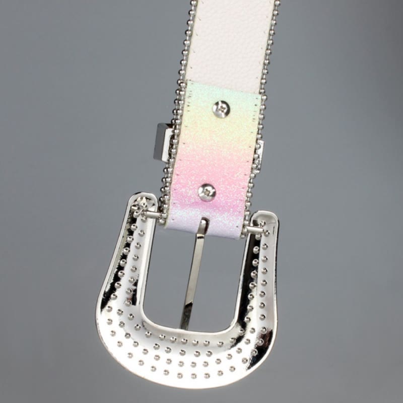 Ceinture en cuir à strass arc-en-ciel colorée pour femme