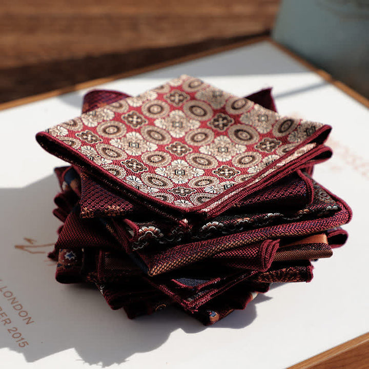Pochette de costume à rayures géométriques pour homme de la série Bordeaux