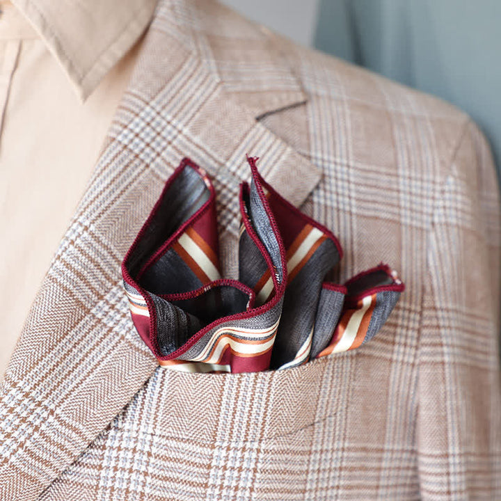 Pochette de costume à rayures géométriques pour homme de la série Bordeaux