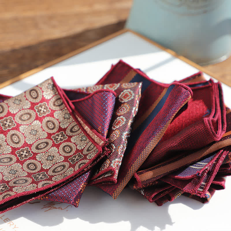 Pochette de costume à rayures géométriques pour homme de la série Bordeaux