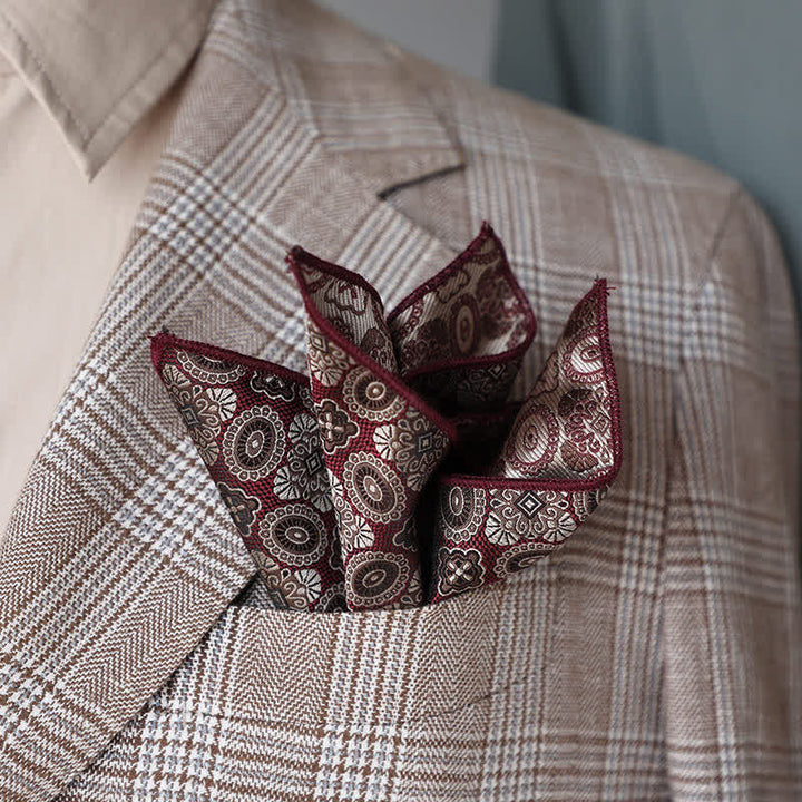 Pochette de costume à rayures géométriques pour homme de la série Bordeaux