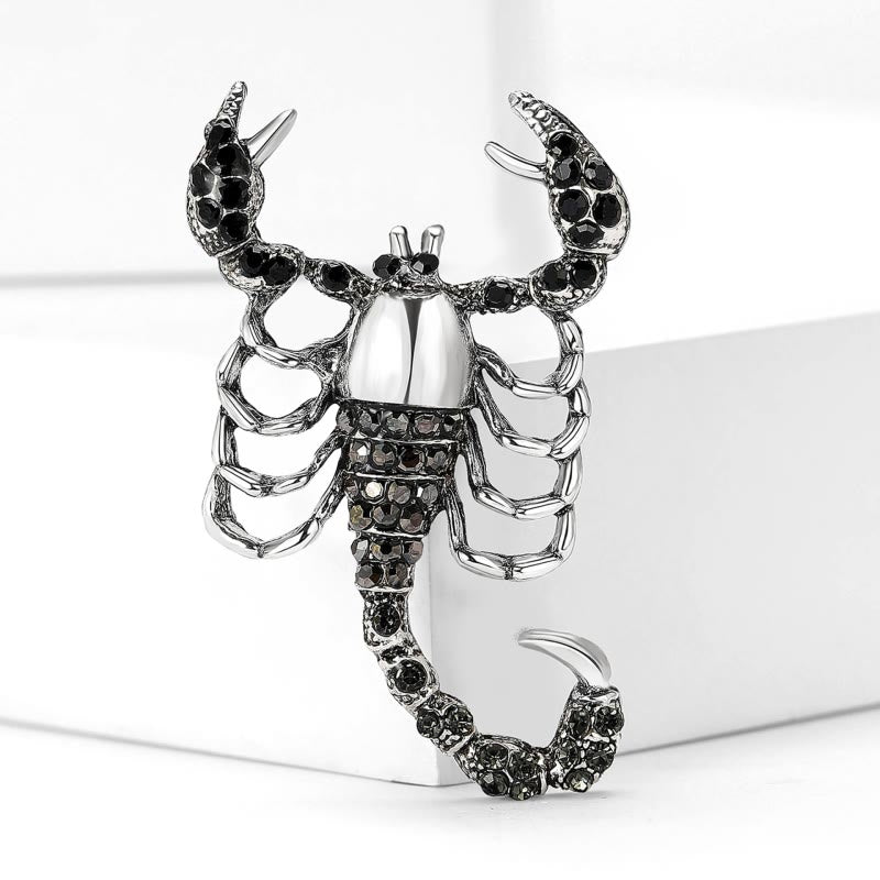 Broche Vintage En Forme De Scorpion - Métal Argenté Avec Strass - Style Insecte XXème Siècle - Occasion