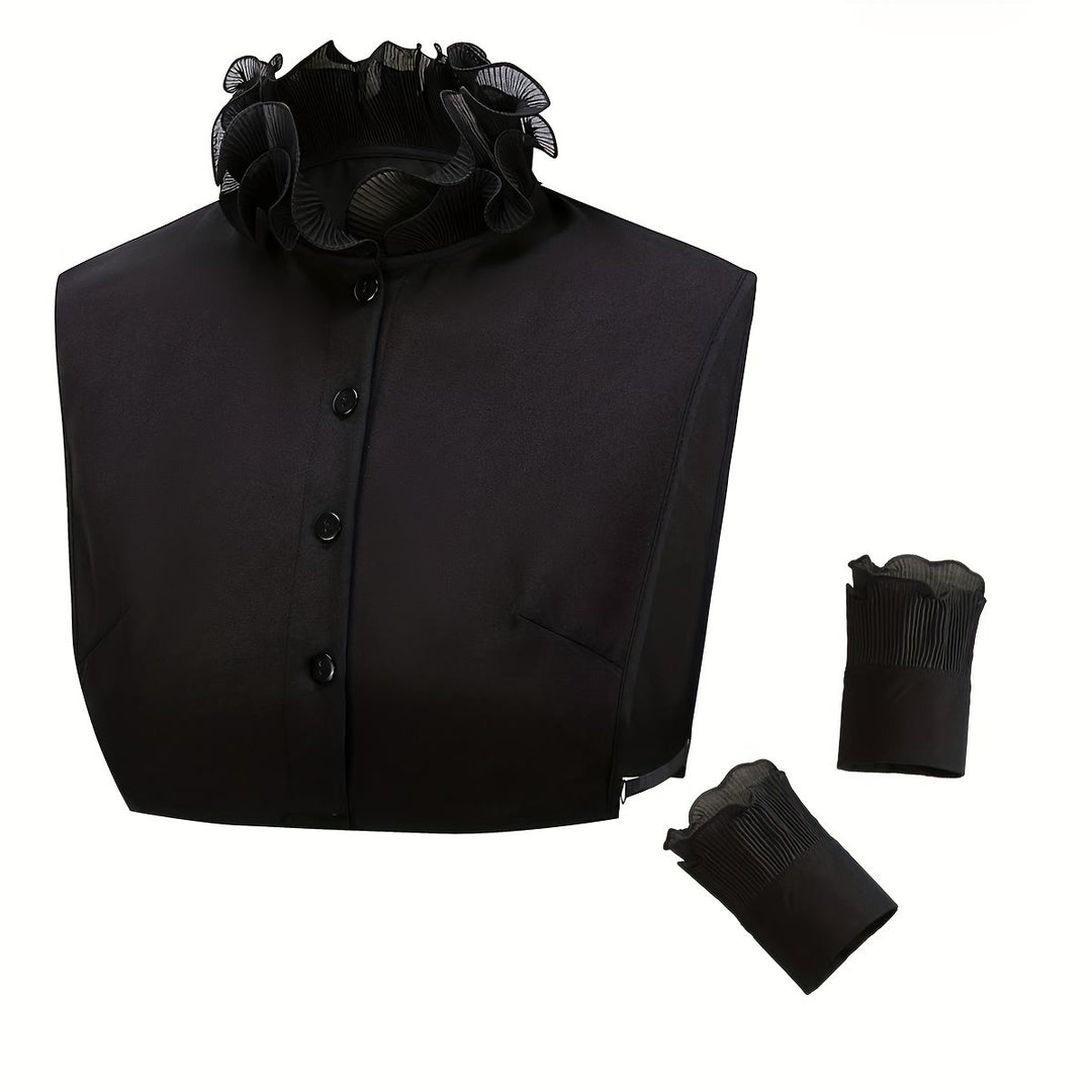 Chemise à revers amovible, faux col montant à volants avec manche
