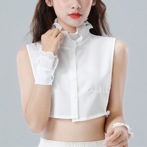 Chemise à revers amovible, faux col montant à volants avec manche