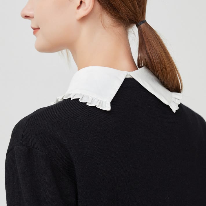 Chemisier demi-chemise amovible à gros revers et faux col