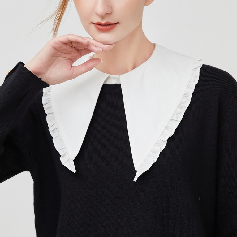 Chemisier demi-chemise amovible à gros revers et faux col