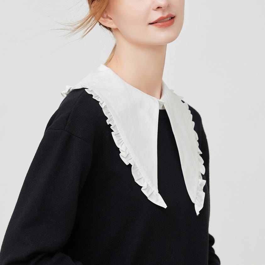 Chemisier demi-chemise amovible à gros revers et faux col
