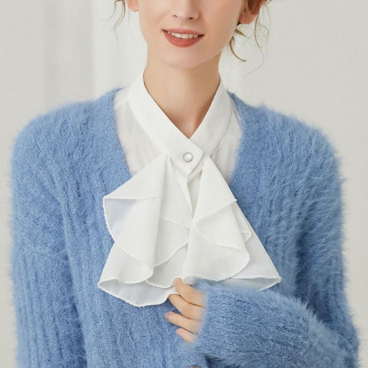Accessoire de chemise demi-amovible à col factice avec nœud papillon à volants