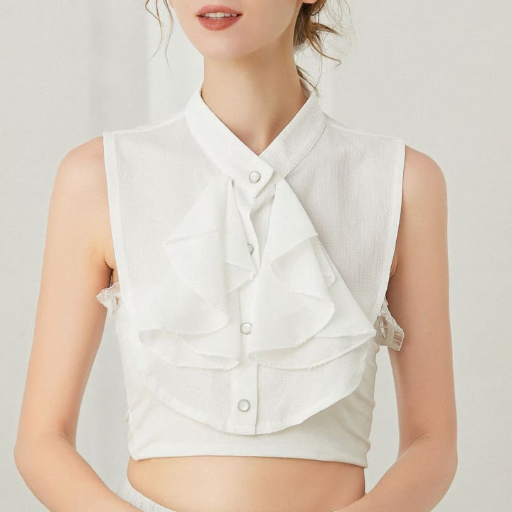 Accessoire de chemise demi-amovible à col factice avec nœud papillon à volants