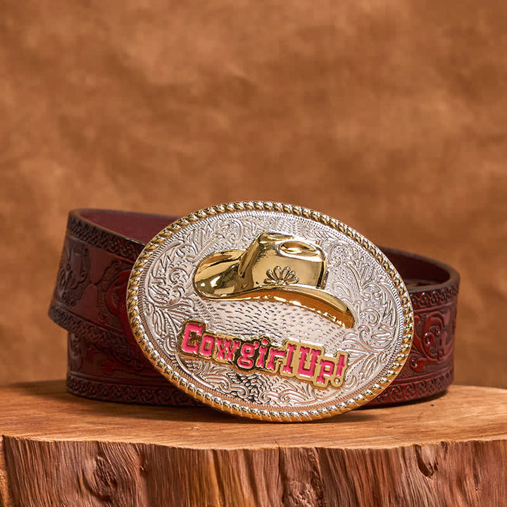 Ceinture en cuir avec boucle de chapeau western en or et argent à faire soi-même
