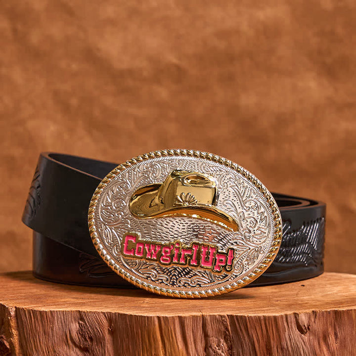 Ceinture en cuir avec boucle de chapeau western en or et argent à faire soi-même