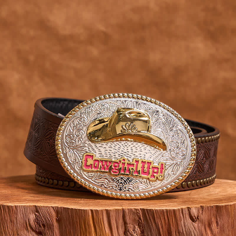 Ceinture en cuir avec boucle de chapeau western en or et argent à faire soi-même