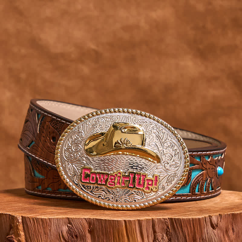 Ceinture en cuir avec boucle de chapeau western en or et argent à faire soi-même