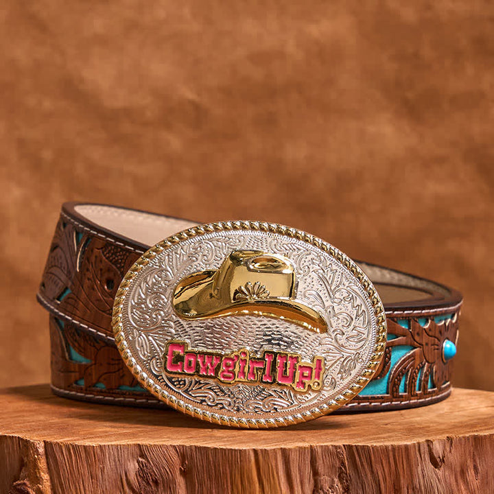 Ceinture en cuir avec boucle de chapeau western en or et argent à faire soi-même