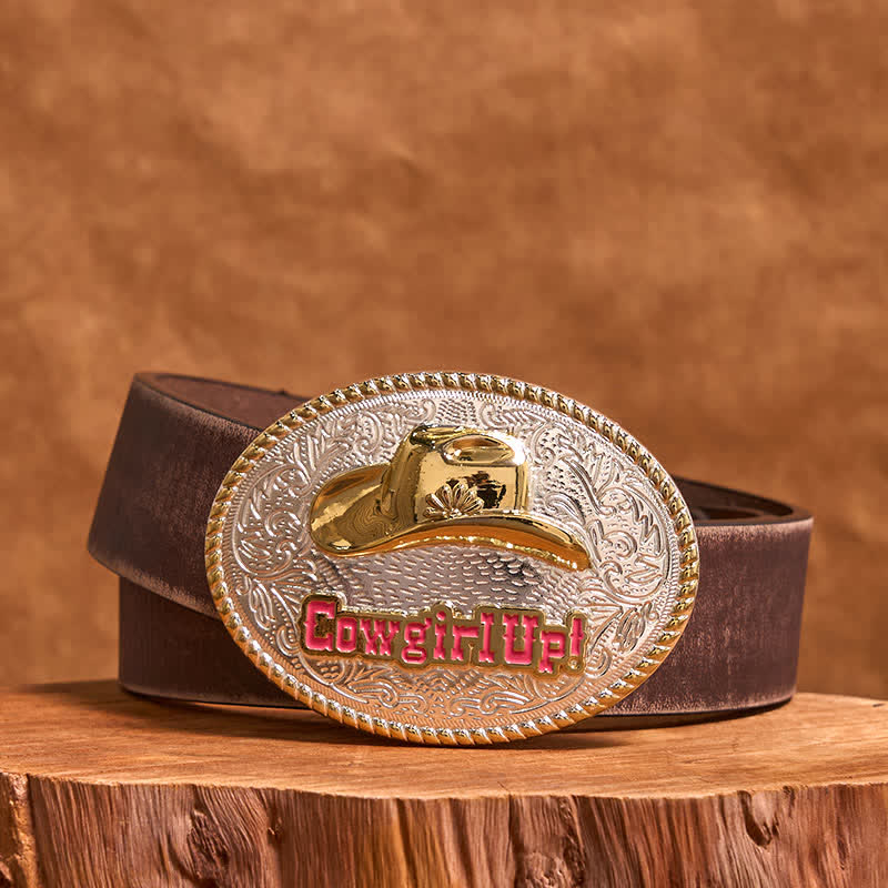 Ceinture en cuir avec boucle de chapeau western en or et argent à faire soi-même