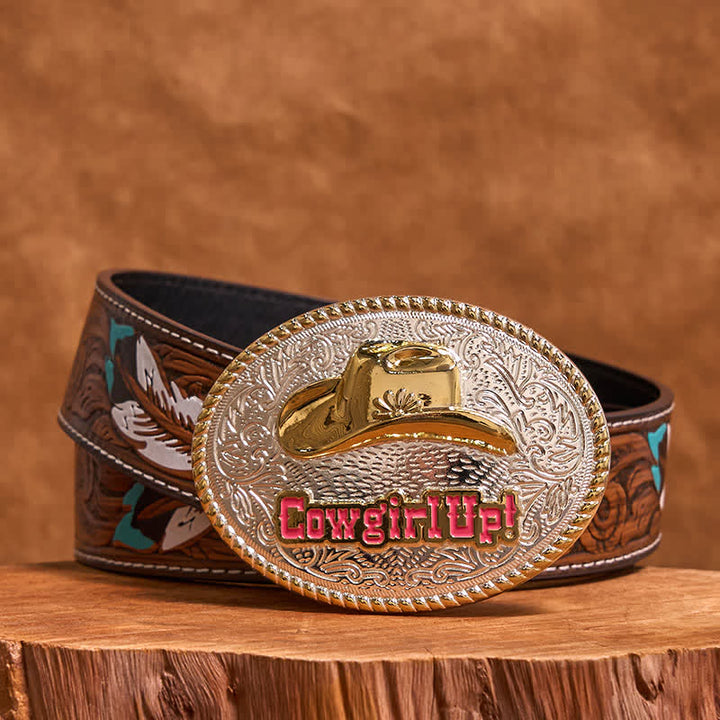 Ceinture en cuir avec boucle de chapeau western en or et argent à faire soi-même