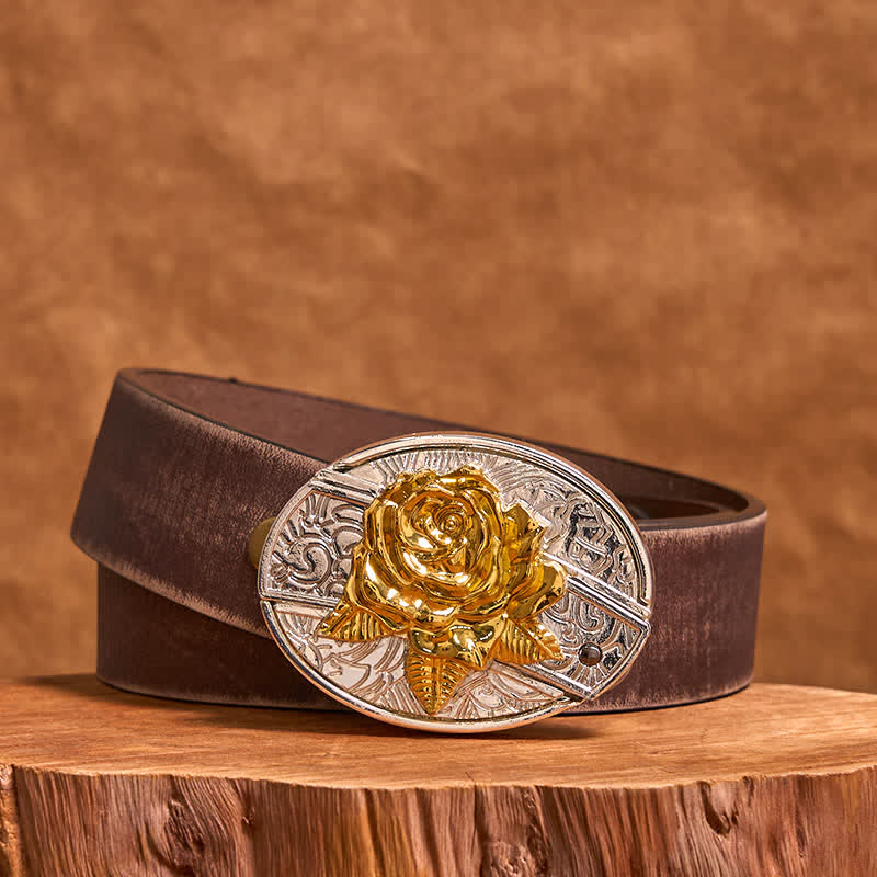 Ceinture en cuir pour homme avec couteau pliant dissimulé, motif rose doré et argenté (prévente)
