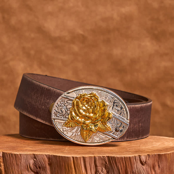 Ceinture en cuir pour homme avec couteau pliant dissimulé, motif rose doré et argenté (prévente)
