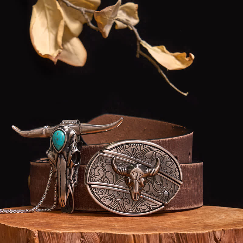 Ensemble pratique de pendentif en turquoise Longhorn Bull à boucle de couteau cachée à faire soi-même - Taureau - Ceinture marron vieillie - 40 - image 27
