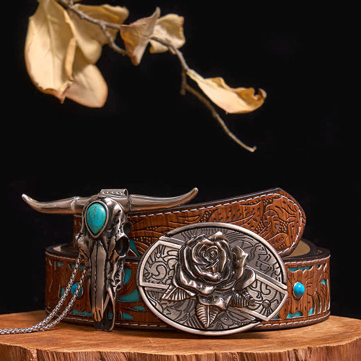 Ensemble pratique de pendentif en turquoise Longhorn Bull à boucle de couteau cachée à faire soi-même - Rose - Ceinture sculptée en turquoise - 40 - image 18