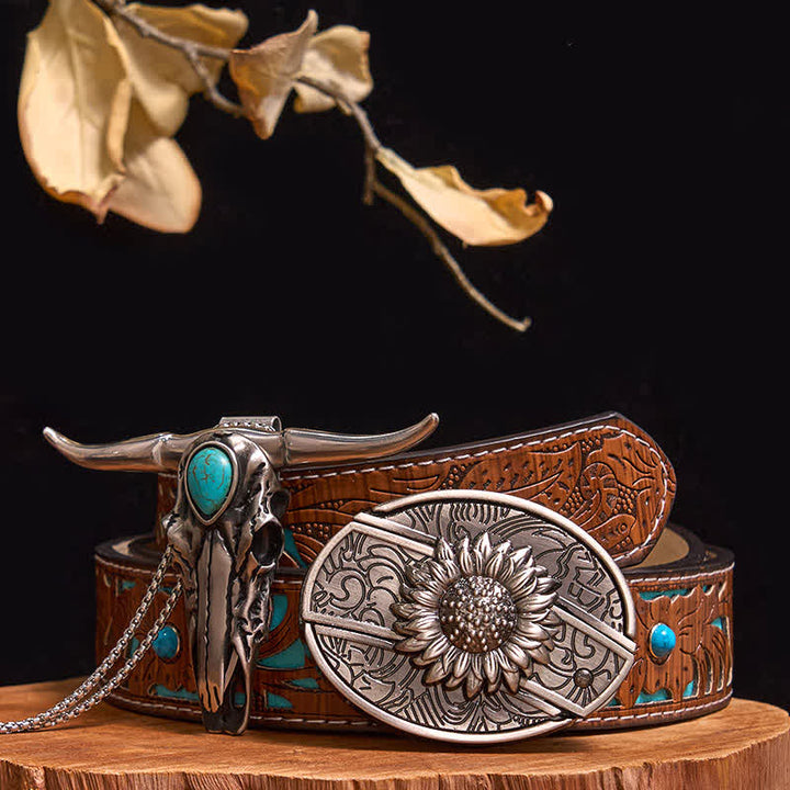 Ensemble pratique de pendentif en turquoise Longhorn Bull à boucle de couteau cachée à faire soi-même - Tournesol - Ceinture sculptée en turquoise - 40 - image 4