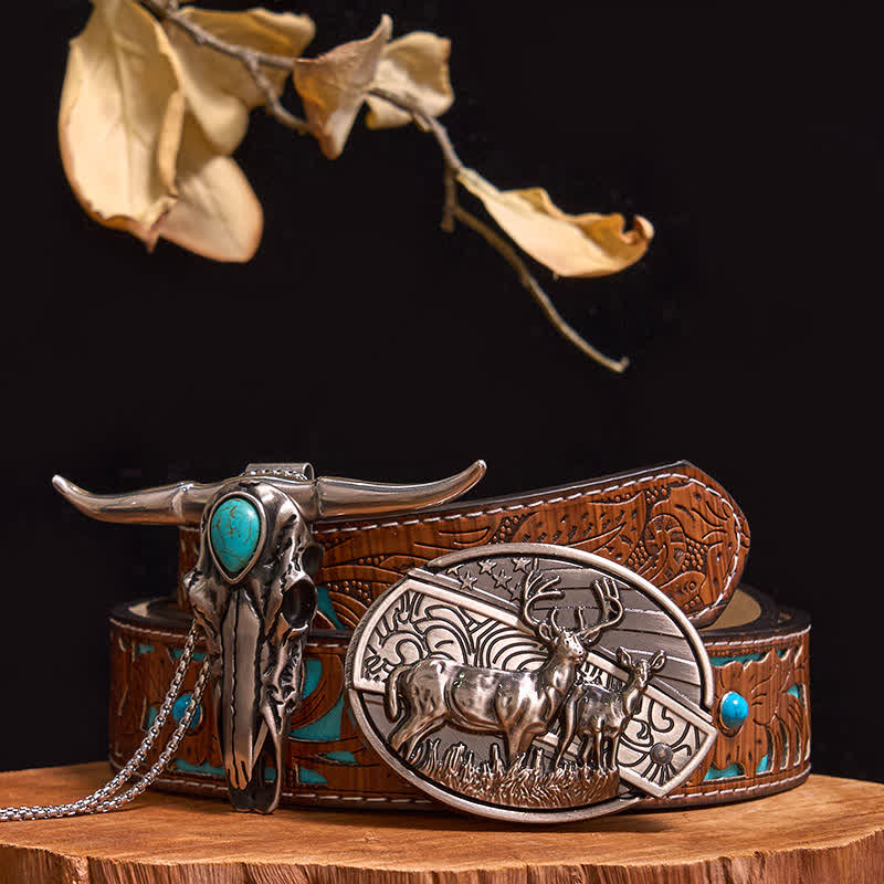 Ensemble pratique de pendentif en turquoise Longhorn Bull à boucle de couteau cachée à faire soi-même - Cerfs doubles - Ceinture sculptée en turquoise - 40 - image 11