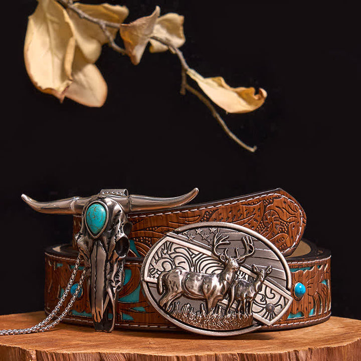 Ensemble pratique de pendentif en turquoise Longhorn Bull à boucle de couteau cachée à faire soi-même - Cerfs doubles - Ceinture sculptée en turquoise - 40 - image 11