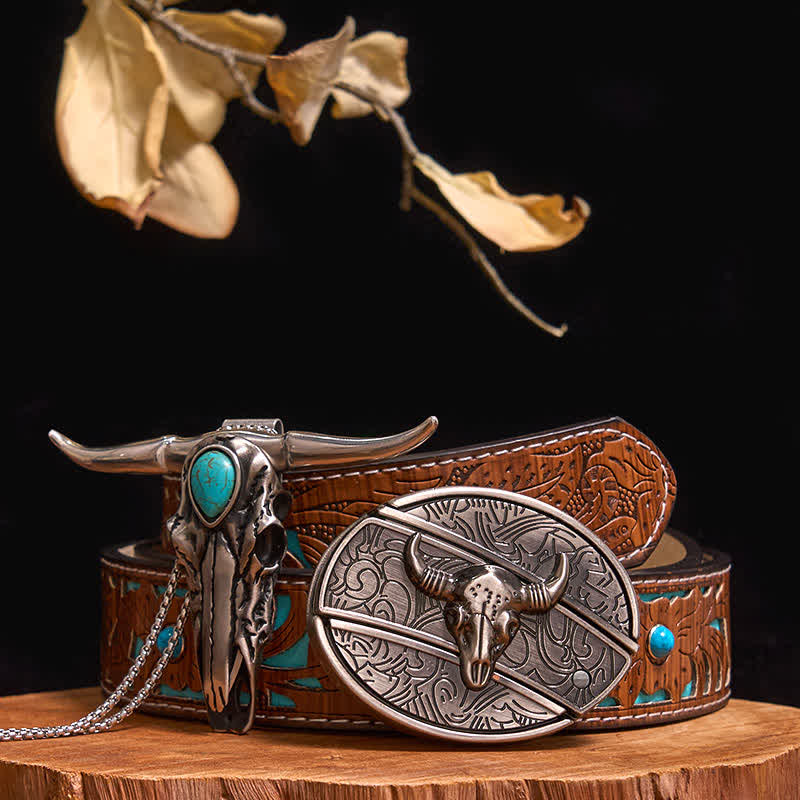 Ensemble pratique de pendentif en turquoise Longhorn Bull à boucle de couteau cachée à faire soi-même - Taureau - Ceinture sculptée en turquoise - 40 - image 25