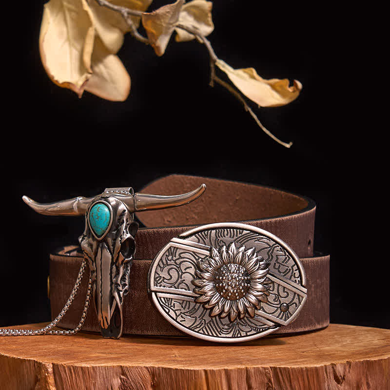 Ensemble pratique de pendentif en turquoise Longhorn Bull à boucle de couteau cachée à faire soi-même - Tournesol - Ceinture marron vieillie - 40 - image 6