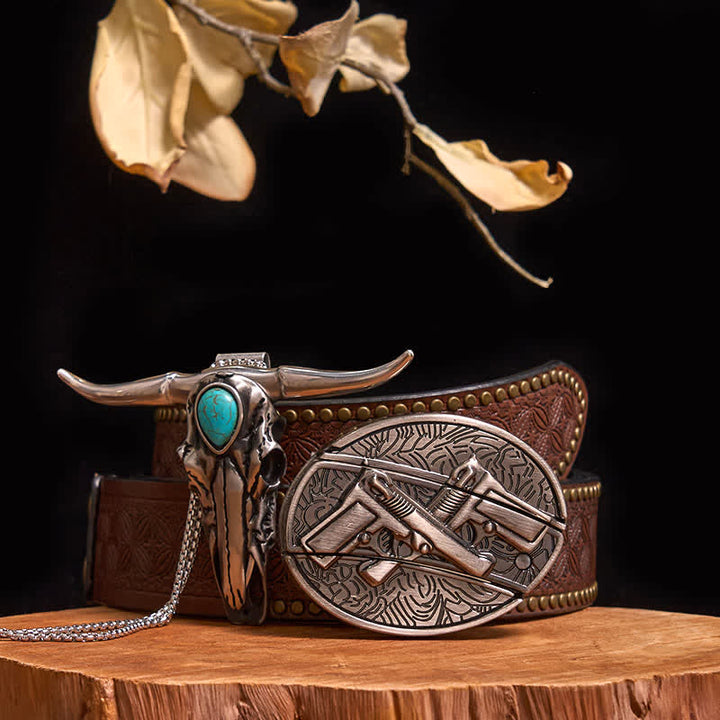 Ensemble pratique de pendentif en turquoise Longhorn Bull à boucle de couteau cachée à faire soi-même - Pistolets doubles - Ceinture sculptée en turquoise - 40 - image 32