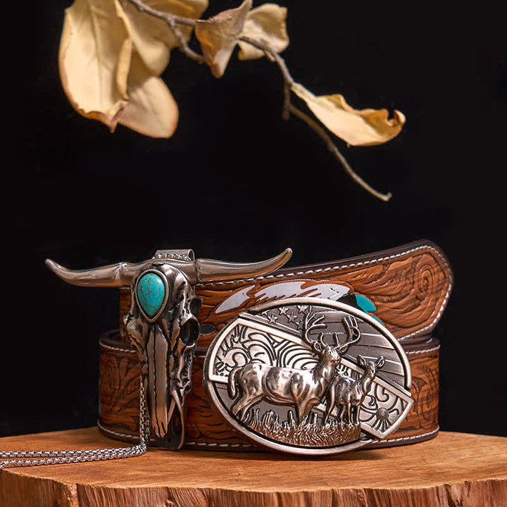 Ensemble pratique de pendentif en turquoise Longhorn Bull à boucle de couteau cachée à faire soi-même - Cerfs doubles - Ceinture à plumes marron - 40 - image 15
