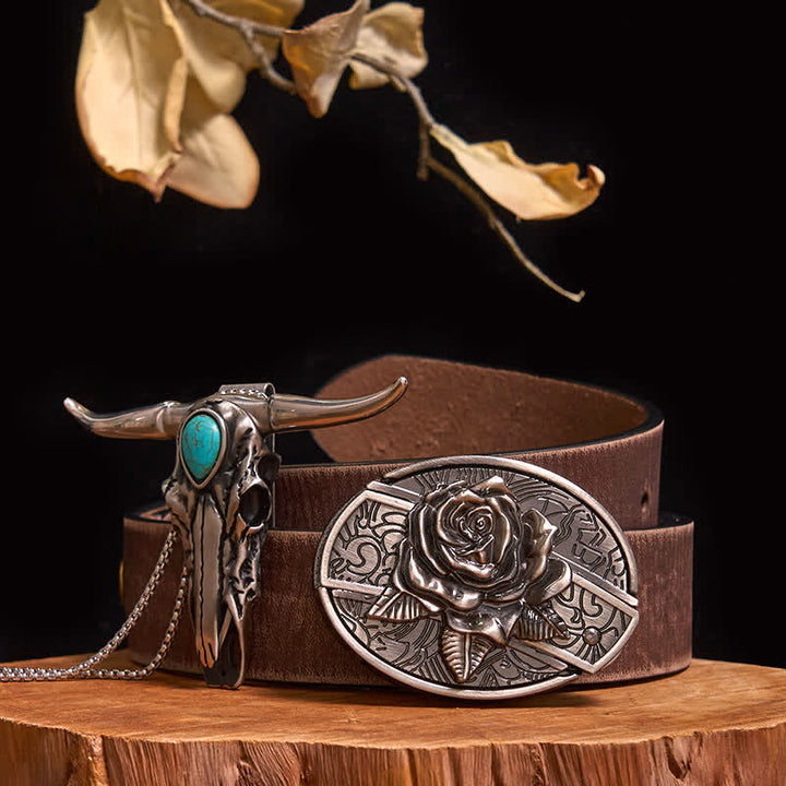 Ensemble pratique de pendentif en turquoise Longhorn Bull à boucle de couteau cachée à faire soi-même - Rose - Ceinture marron vieillie - 40 - image 20