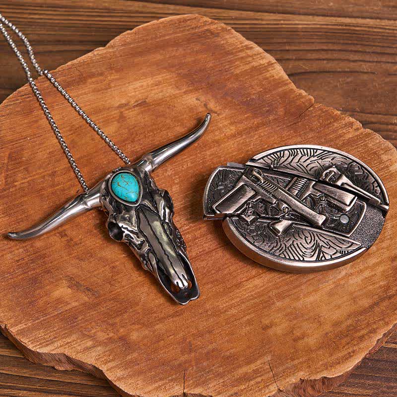 Ensemble pratique de pendentifs en forme de taureau à longues cornes turquoise, avec boucle de couteau cachée, à faire soi-même