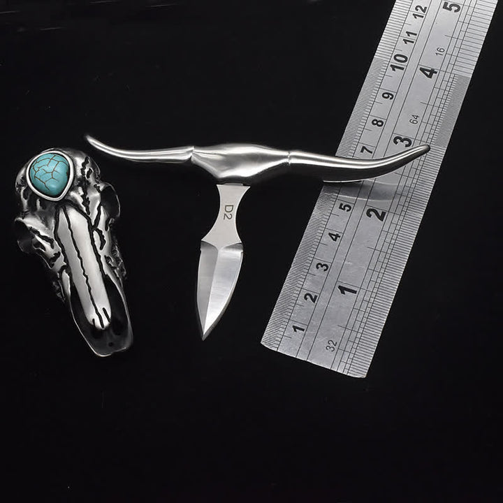 Boucle de ceinture pendentif multifonction EDC en forme de crâne de Longhorn turquoise