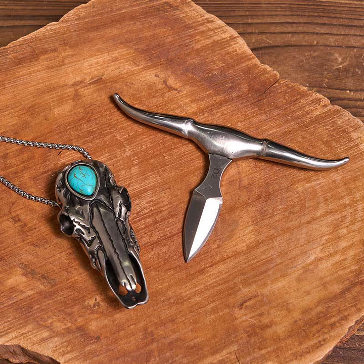 Ensemble de boucles de ceinture à couteau caché DIY sur le thème de la rose, pendentif taureau turquoise