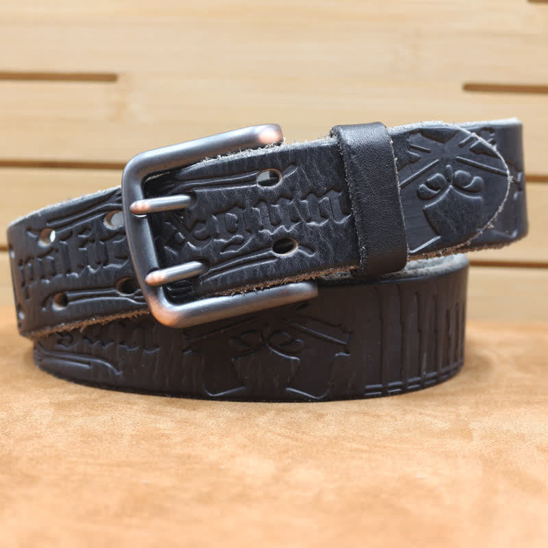 Ceinture en cuir avec lettre anglaise en relief et balle de pistolet