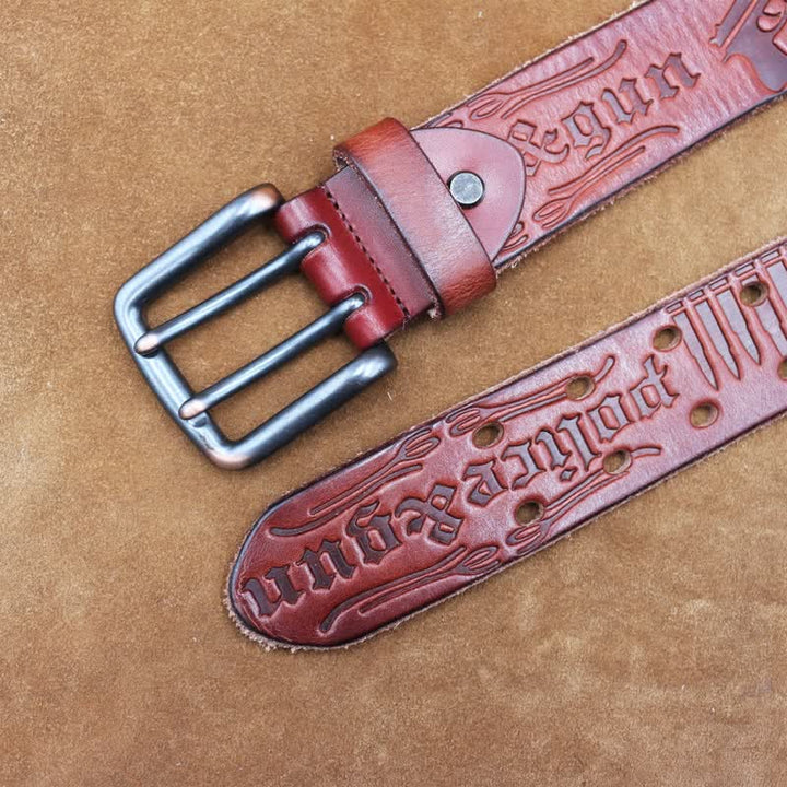 Ceinture en cuir avec lettre anglaise en relief et balle de pistolet