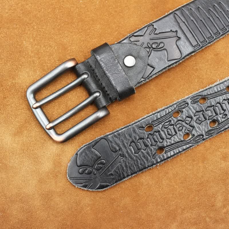 Ceinture en cuir avec lettre anglaise en relief et balle de pistolet