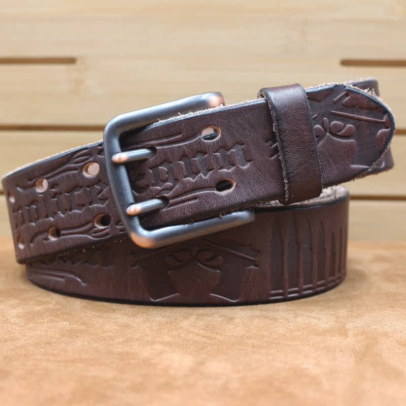 Ceinture en cuir avec lettre anglaise en relief et balle de pistolet