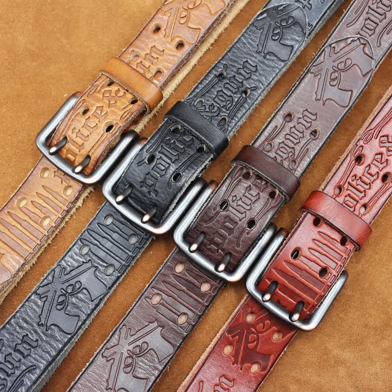 Ceinture en cuir avec lettre anglaise en relief et balle de pistolet