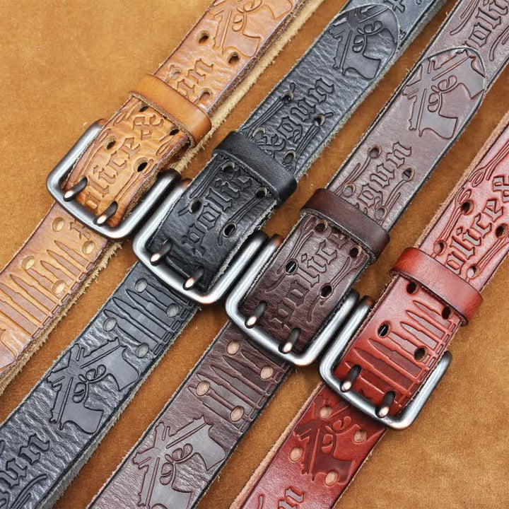 Ceinture en cuir avec lettre anglaise en relief et balle de pistolet