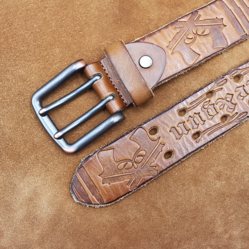 Ceinture en cuir avec lettre anglaise en relief et balle de pistolet