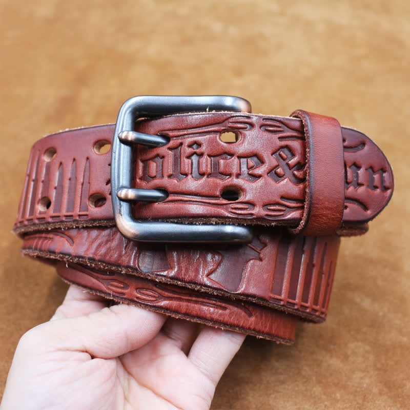 Ceinture en cuir avec lettre anglaise en relief et balle de pistolet