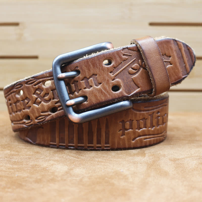Ceinture en cuir avec lettre anglaise en relief et balle de pistolet