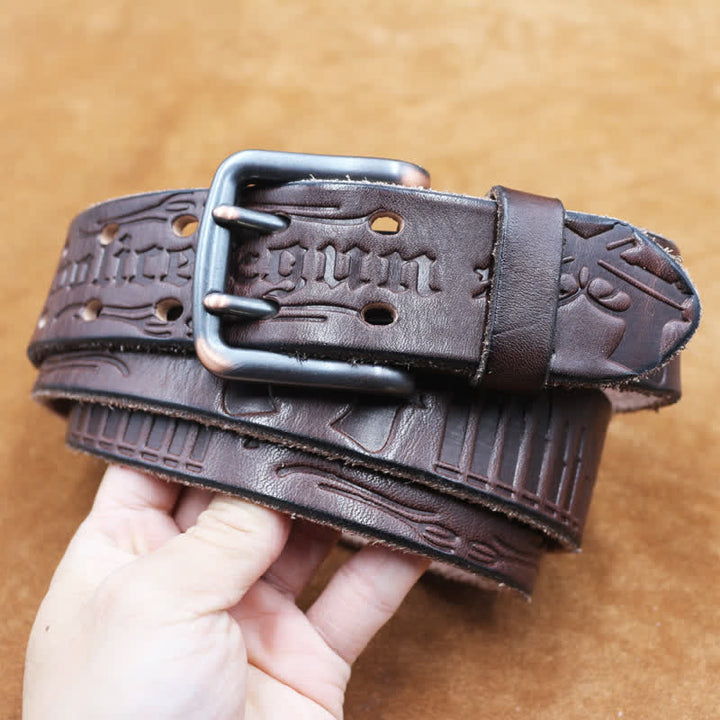 Ceinture en cuir avec lettre anglaise en relief et balle de pistolet