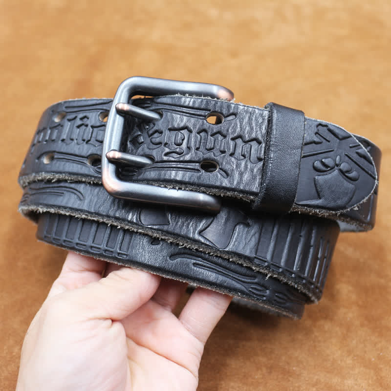 Ceinture en cuir avec lettre anglaise en relief et balle de pistolet