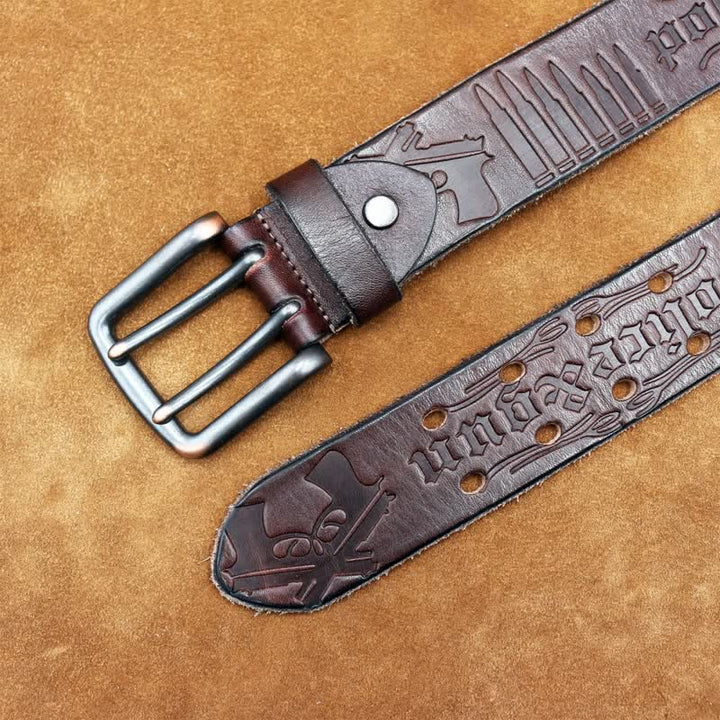 Ceinture en cuir avec lettre anglaise en relief et balle de pistolet