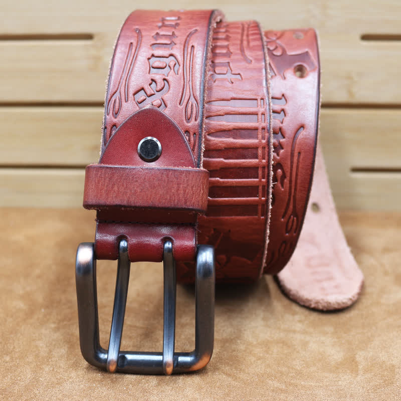 Ceinture en cuir avec lettre anglaise en relief et balle de pistolet