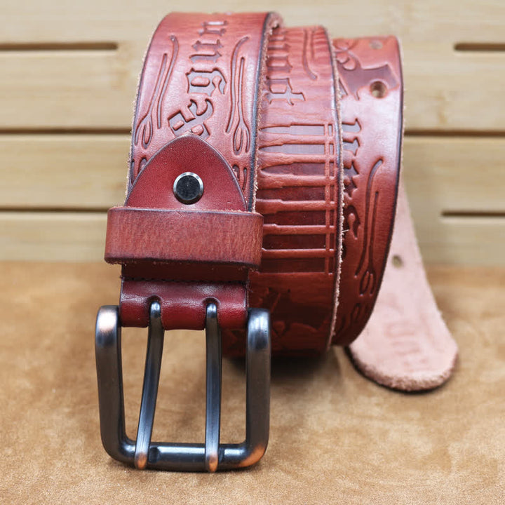 Ceinture en cuir avec lettre anglaise en relief et balle de pistolet